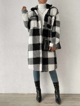 Plaid Sherpa Coat - S, Black image