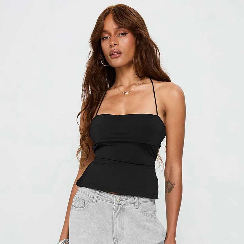 Cropped Spaghetti Strap Top - L, Black image