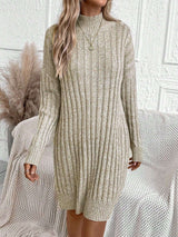 Elegant Knitted Striped Turtleneck Dress image 0