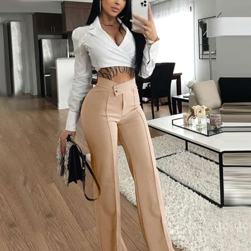Straight Fit High-Rise Parallel Trousers - M, Navajo Beige image