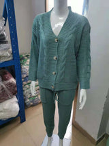 V-Neck and Buttons Loose Knitted Suit image 5