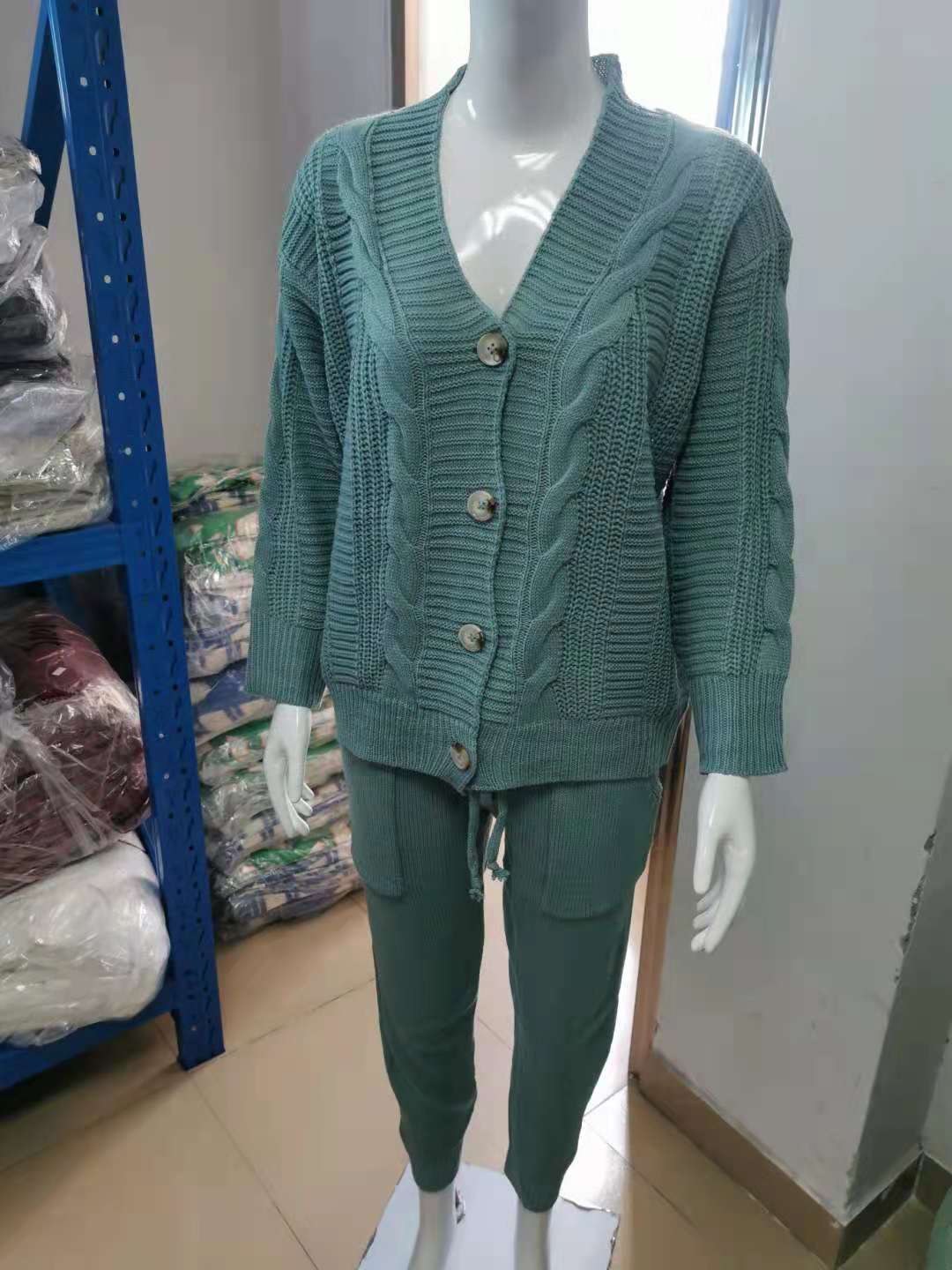 V-Neck and Buttons Loose Knitted Suit image 5
