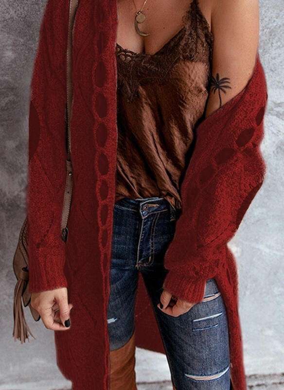 Cozy Chunky Oversized Cardigan Jacket - M, Red image