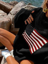 American Flag Graphic Long Sleeve Round Neck Pullover Sweater image 3