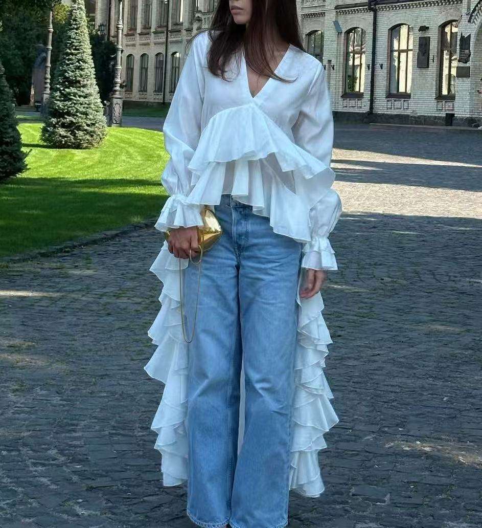 Ruffled Asymmetric Top - M, White image