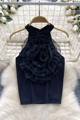 Flower Detail High Neck Sleeveless Fashion Top image 5