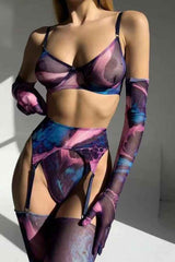 Sexy Printed Bodysuit Stockings Five Piece Lingerie Set image 2