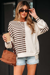 Stylish Mixed-Pattern Button-Up Top - S, Brown image