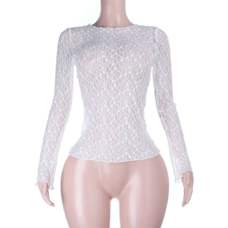 Elegant White Lace Long-Sleeve Top image 2