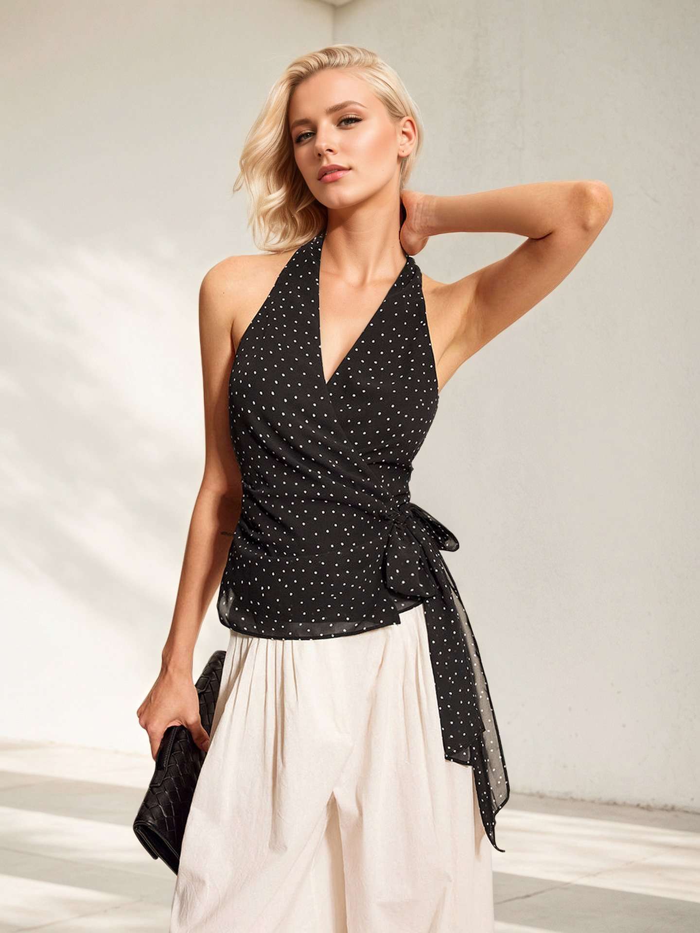 Polka Dot Wrap Top with Tie Detail image 1