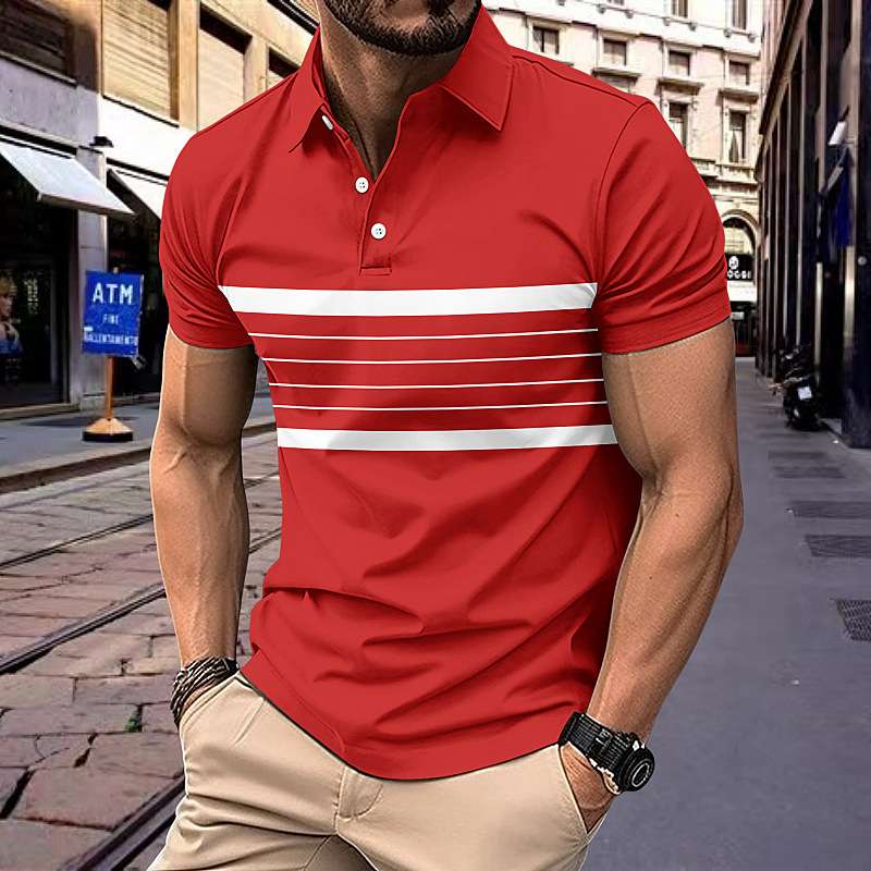 Polo Shirt with White Horizontal Stripes - M, Red image