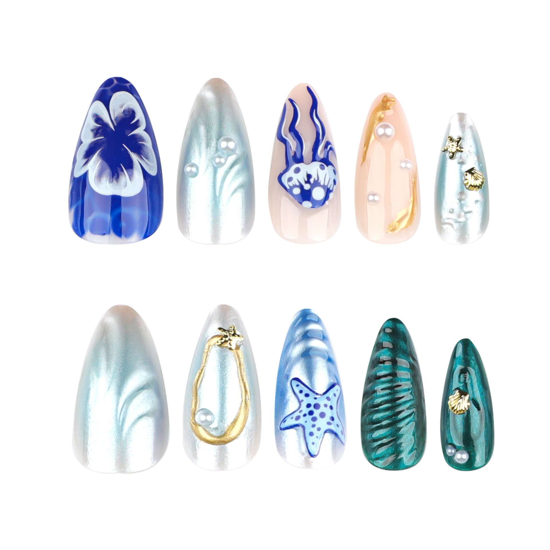 Ocean-Inspired 3D Press-On Nail Art Set image 4