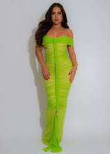 Off-Shoulder Ruched Maxi Dress - S, Green image