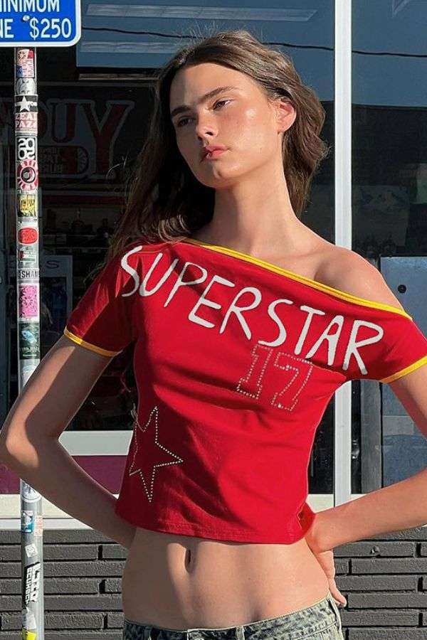 Off-Shoulder Graphic Tee image 0