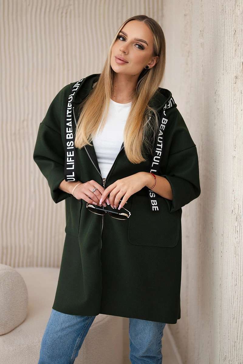 Oversized Hoodie Coat with Text Detail - L, Black image