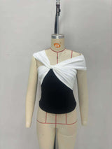 Stylish Off-Shoulder Color Block Top image 2