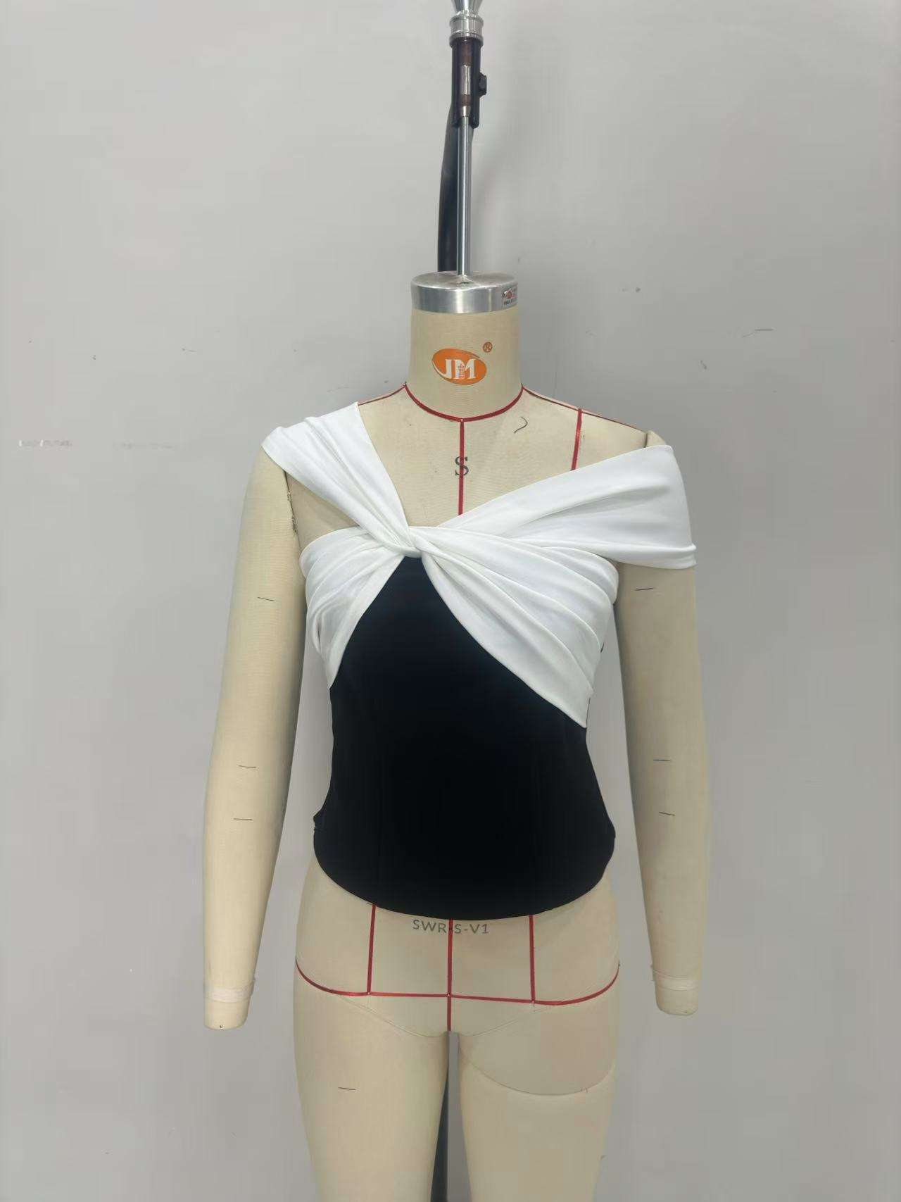 Stylish Off-Shoulder Color Block Top image 2