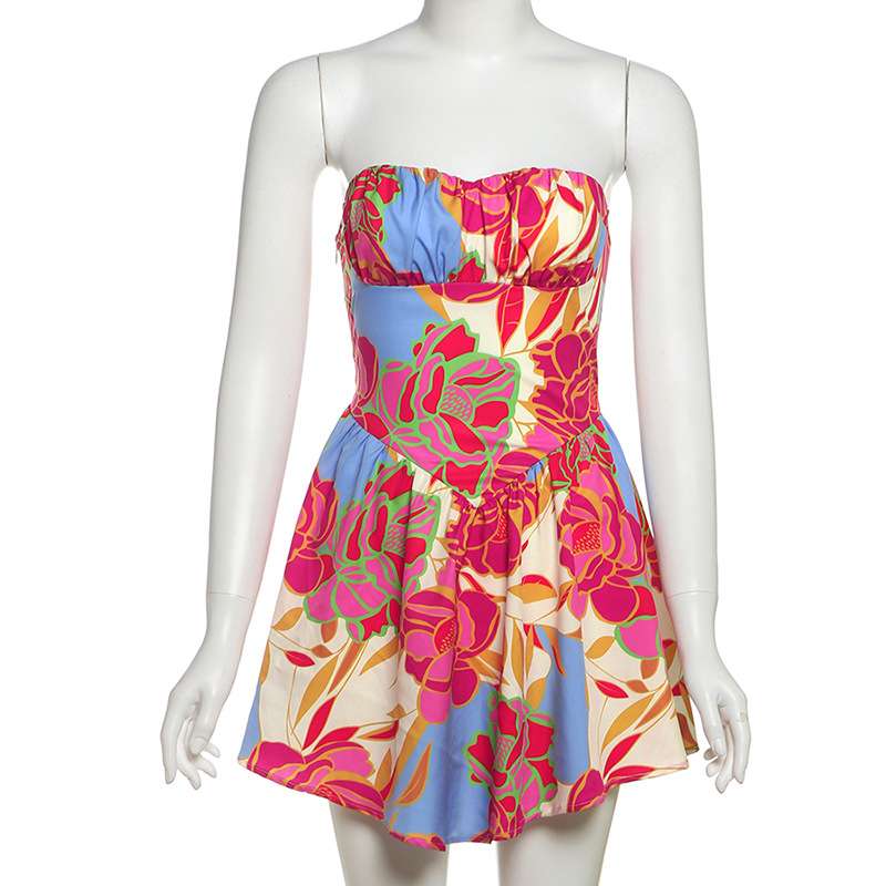 Colorful Floral Strapless Summer Dress image 2