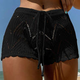 Vibrant Crochet Beach Shorts - L, Black image