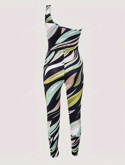 One-Shoulder Abstract Print Crop Top & Leggings Set image 4
