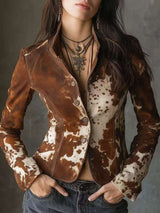 Bohemian Print Faux Leather Jacket - L, Brown image