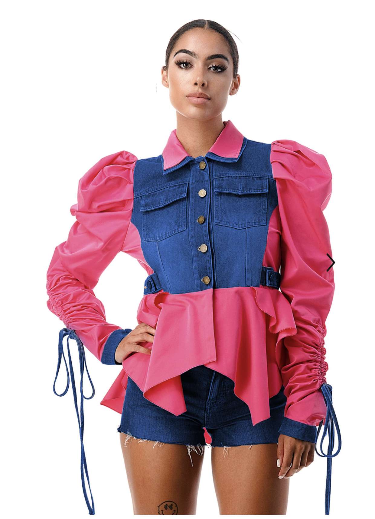 Button Down Patchwork Shirt  Jacket Crop Top image 5
