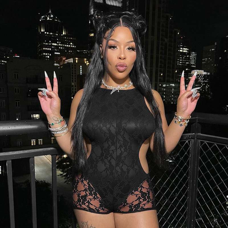 Cut-Out Bodycon Romper - S, Black image