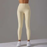 High-Waisted White Seamless Leggings - Cream Beige, M image