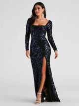 Formal Sequin Lace-Up Dress image 1