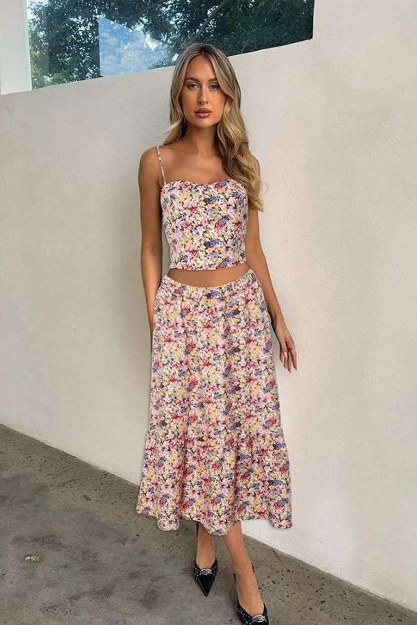 Floral Crop Top & Midi Skirt Set image 1