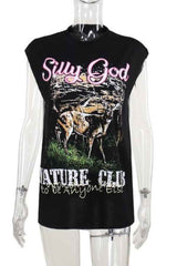 Graphic Print Sleeveless Loose Fit Fashion Top image 3