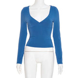 Elegant Blue V-Neck Long-Sleeve Top image 4