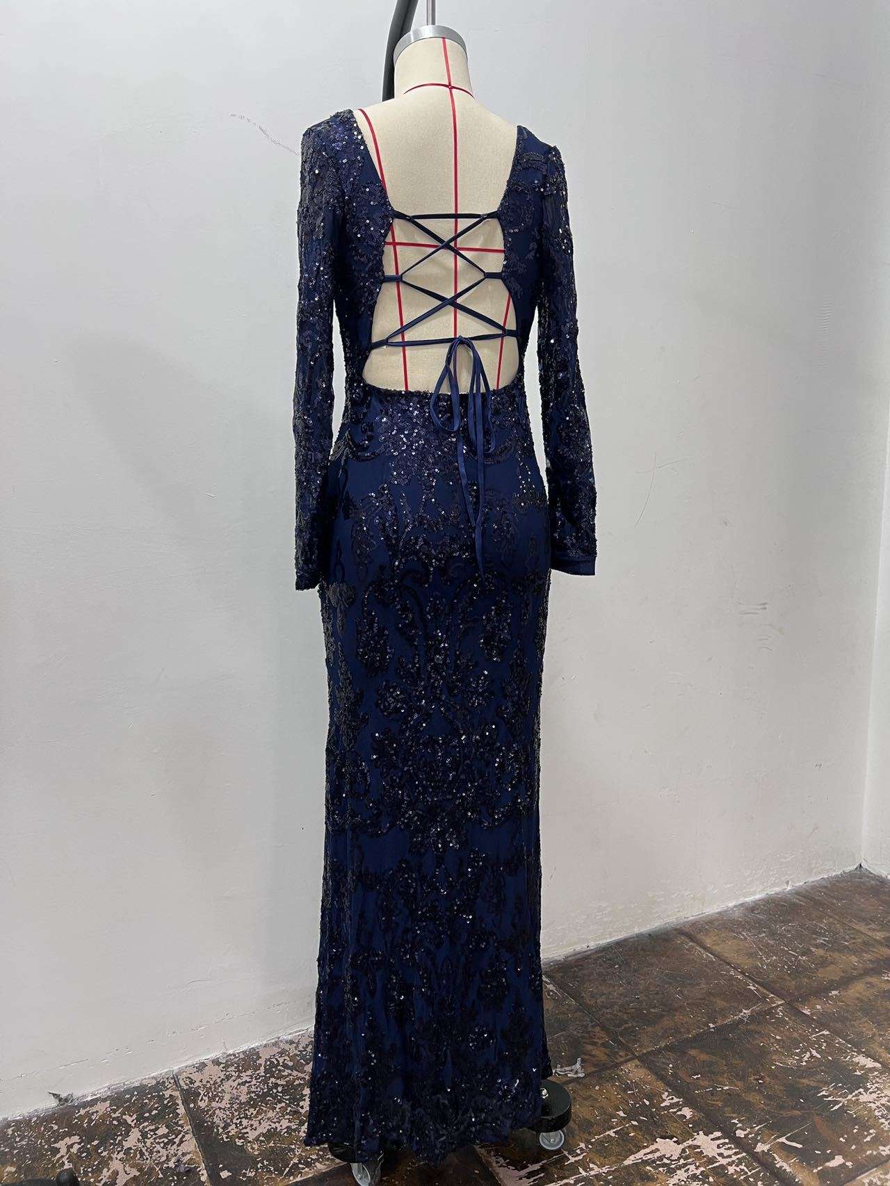 Formal Sequin Lace-Up Dress image 4