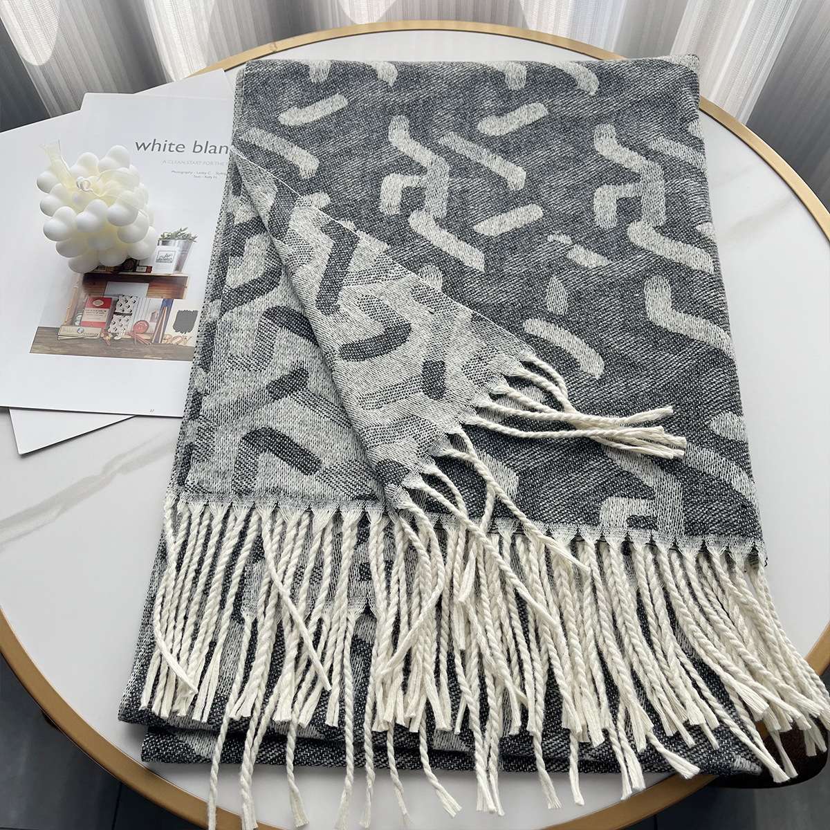 Winter Fashion Luxury Shawl with fringes - Free Size, Dark Grey image
