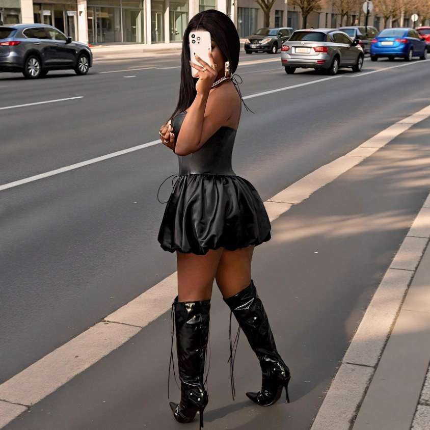 Black Faux Leather Lace-Up Corset Mini Dress image 2