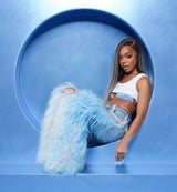 Faux Fur Flared Jeans with Detailing image 2