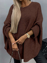 Oversized Sweater with Rolled Sleeve - L, Brown image