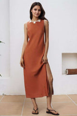 Elegant Sleeveless Maxi Dress - Brown, M image