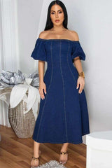 Off-Shoulder Puff Sleeve Midi Dress image 0