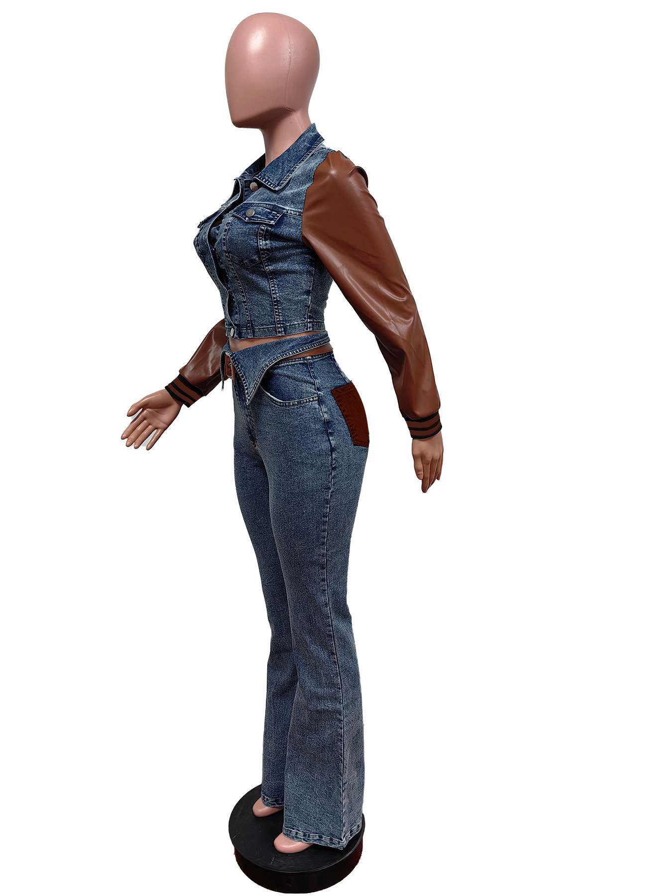 Patchwork Denim Set cropped jackethigh-waist jeans image 6