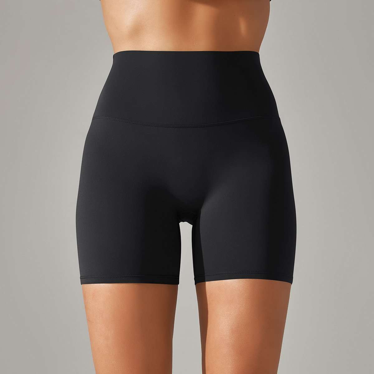 High-Waisted Seamless Workout Shorts - Black, M image