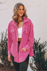 Fashionable Long Sleeve Loose Fit Solid Shacket - S, Flaming Pink image