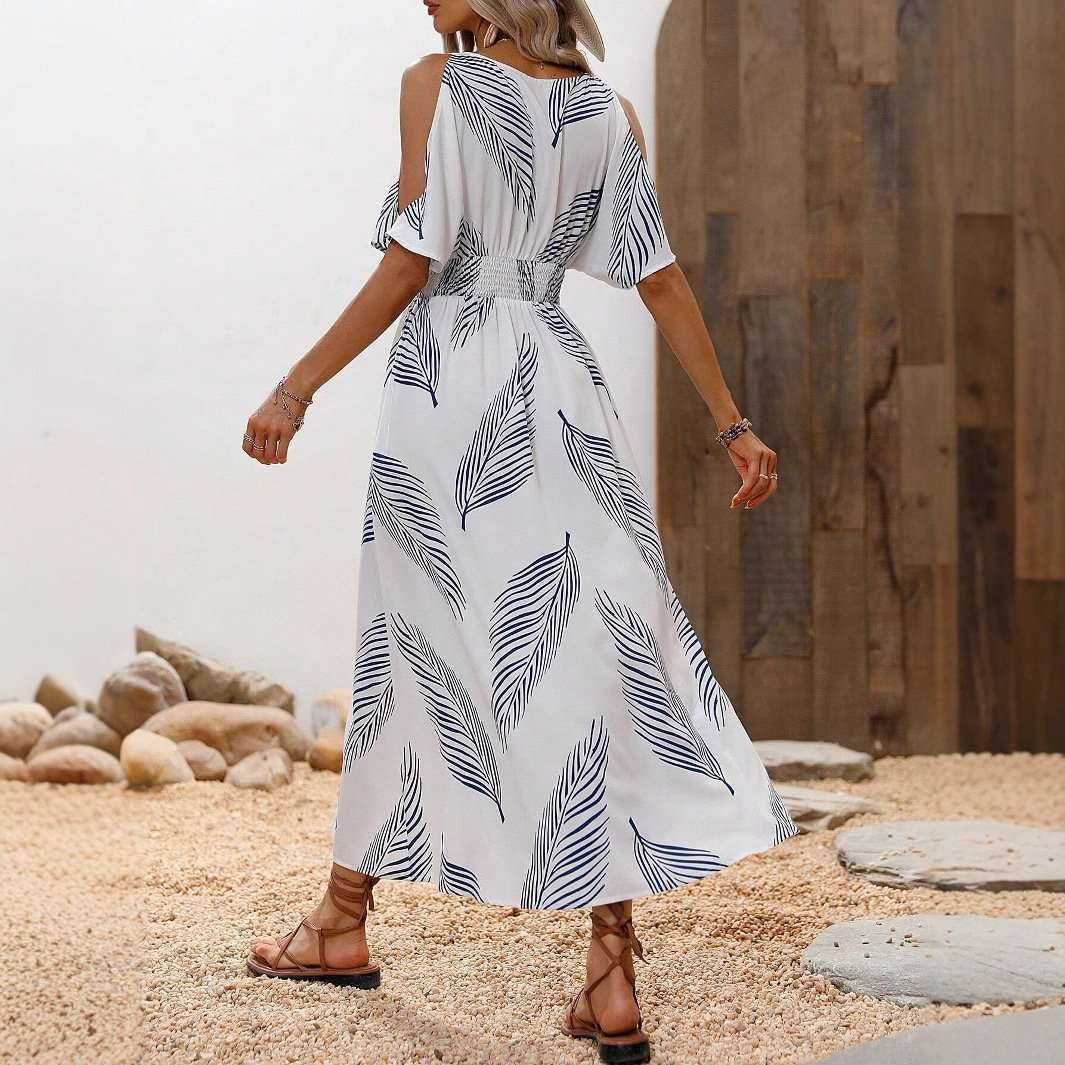 Elegant Leaf Print Maxi Dress image 1