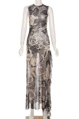 Sexy Printed Sleeveless Mesh Side Slit Maxi Dress image 4