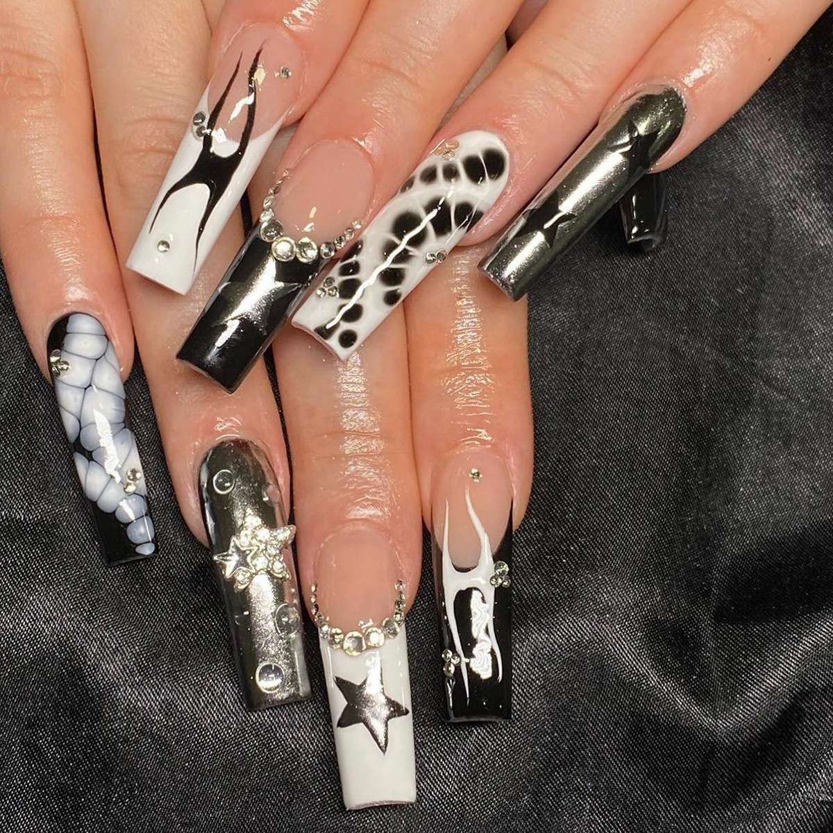 Ombre Coffin Nail Art with 3D Embellishments image 0