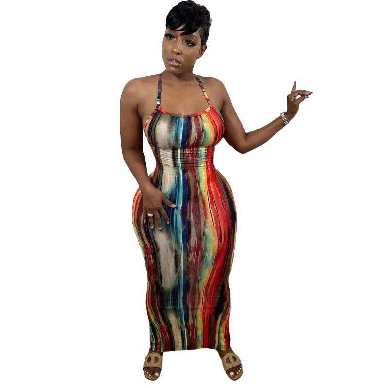 Sleeveless Tie-Dye Print Maxi Dress - M, Multi Red image