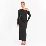 Asymmetrical Neck Ruched  Shimmery Maxi Dress image 4