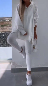 Cozy Split Hooded Sweatshirt & Leggings - XL, White image