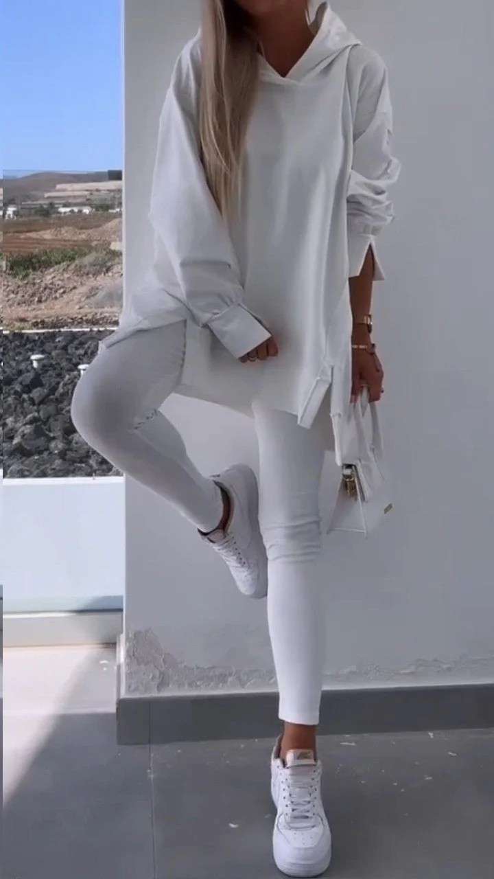 Cozy Split Hooded Sweatshirt & Leggings - XL, White image