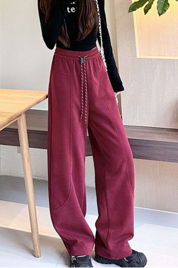 Wide Leg Pants High Waisted Drawstring Loose Trousers image 0